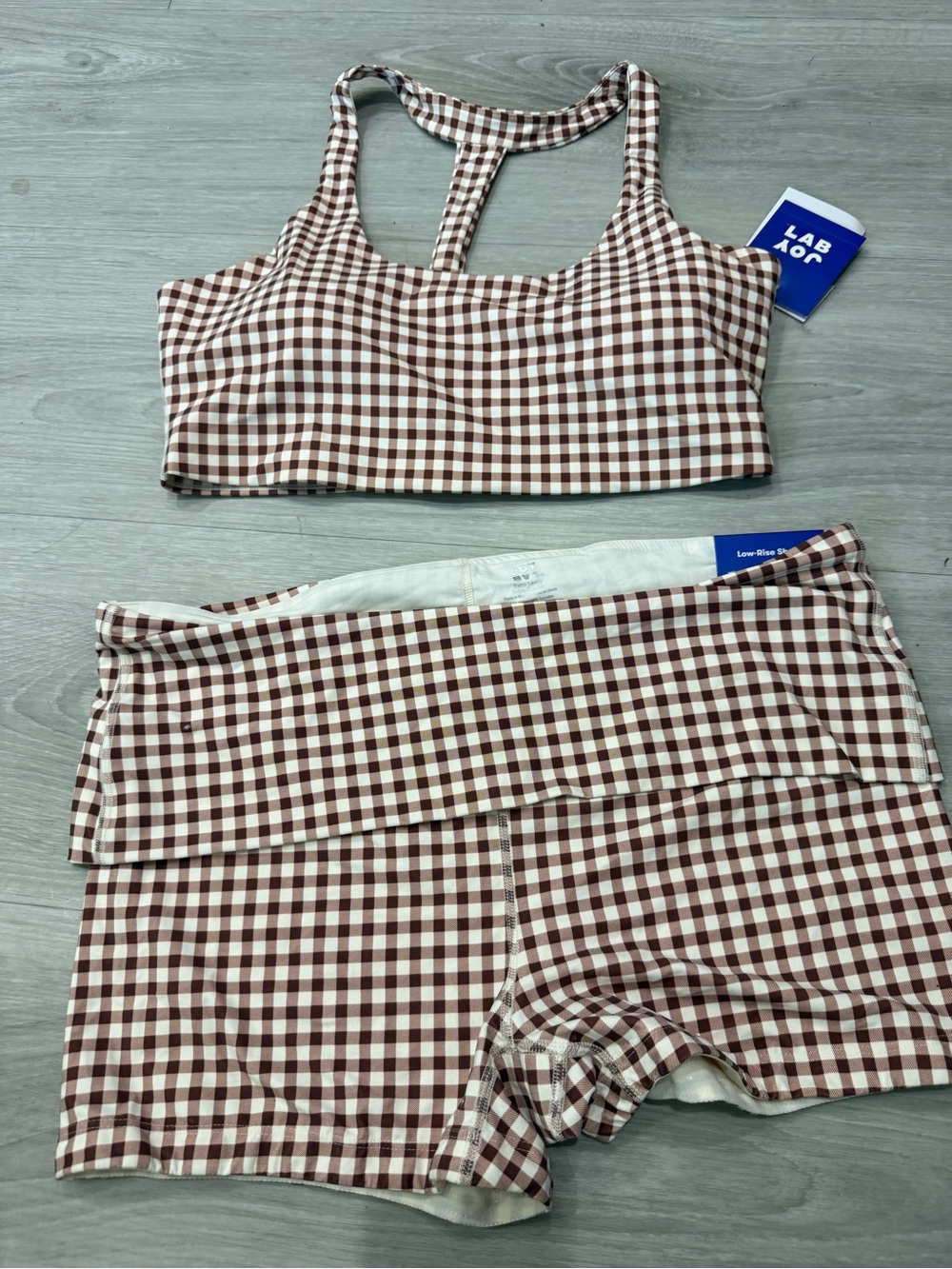 Gingham Two-Piece Active Set in Brown and White - JoyLab XXS